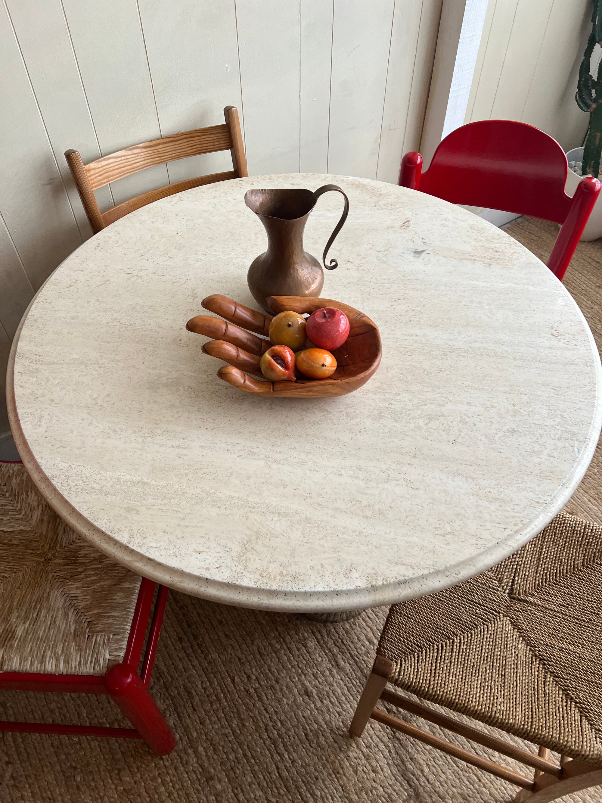 Vintage Chrome + Travertine Table