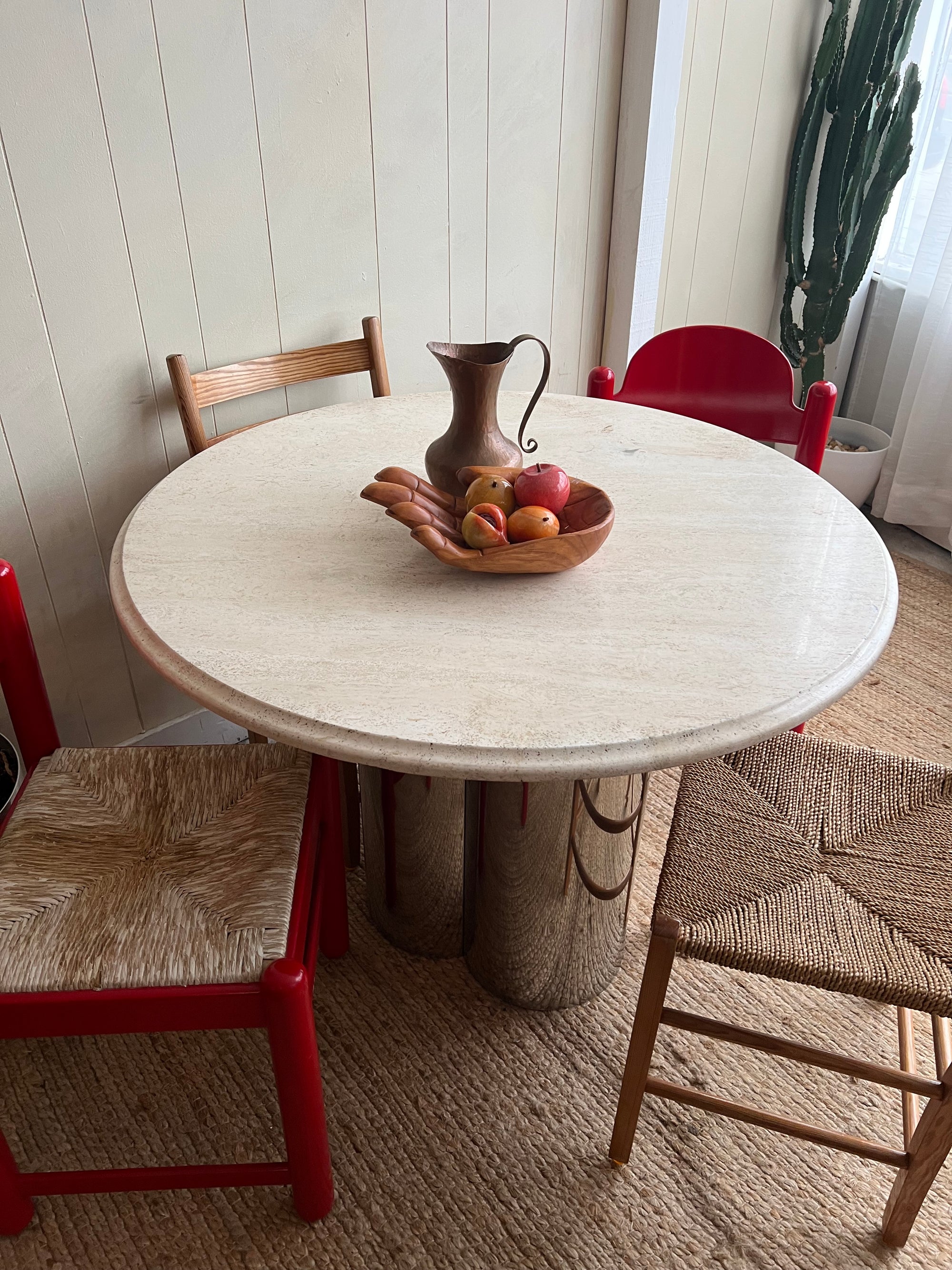 Vintage Chrome + Travertine Table