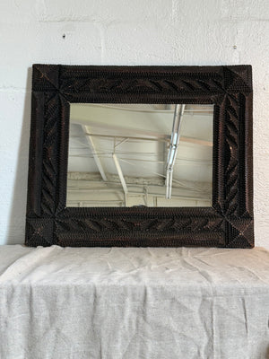 Antique Handmade Tramp Art Frame Mirror
