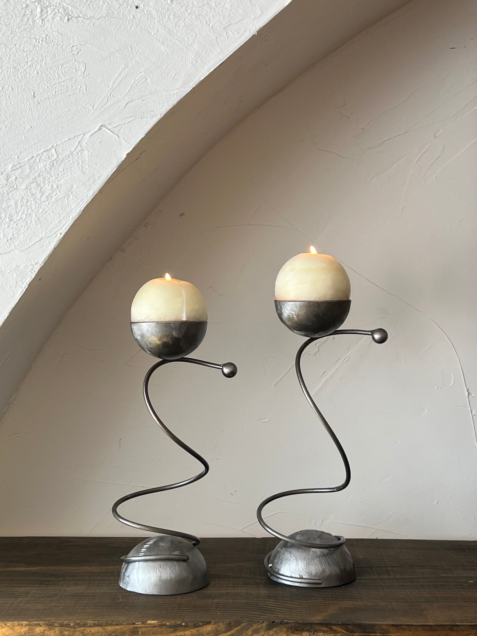 Vintage Silver Metal Sculptural Candle holders (pair)