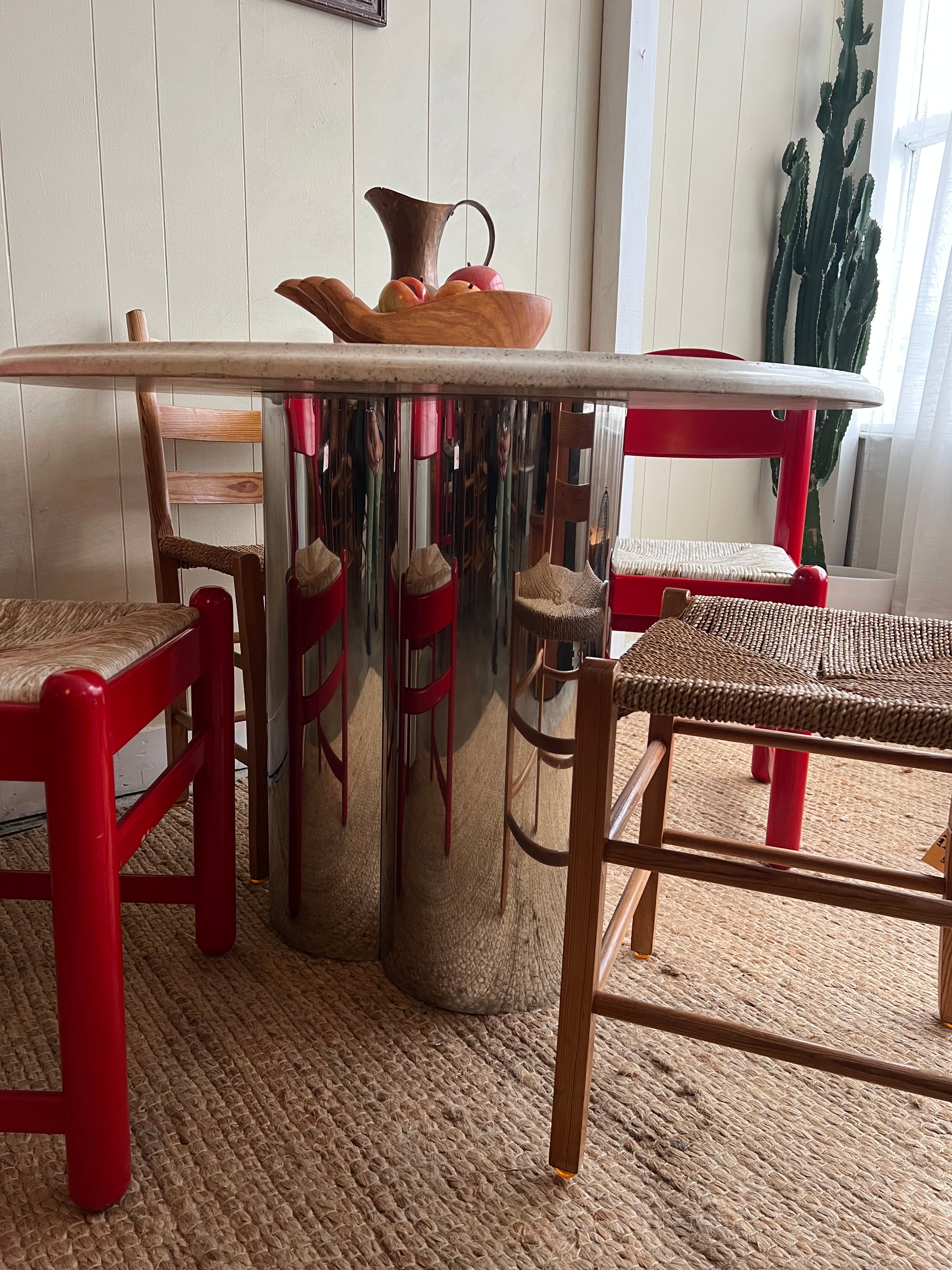 Vintage Chrome + Travertine Table