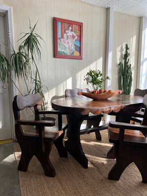 Brutalist Wooden Table and Chairs Set