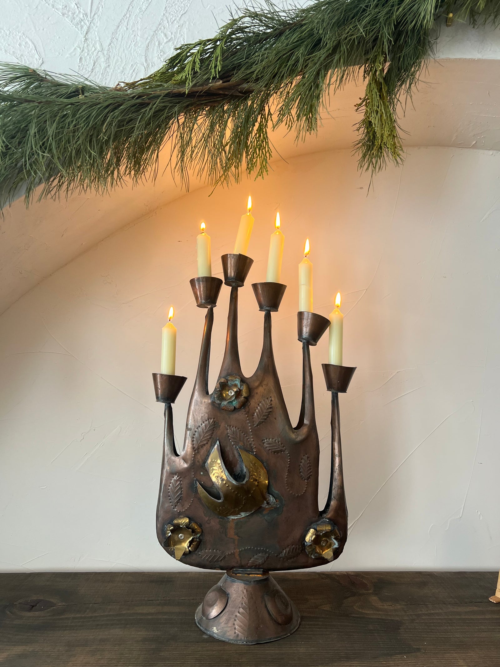 Vintage 1960's Hammered Tin Candelabra by Gene Byron Mexico