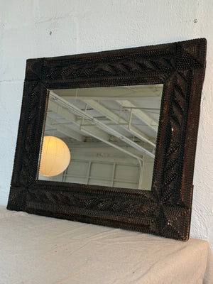 Antique Handmade Tramp Art Frame Mirror