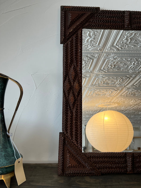 Antique Handmade Tramp Art Mirror c. 1900's - Paloma Vintage Goods