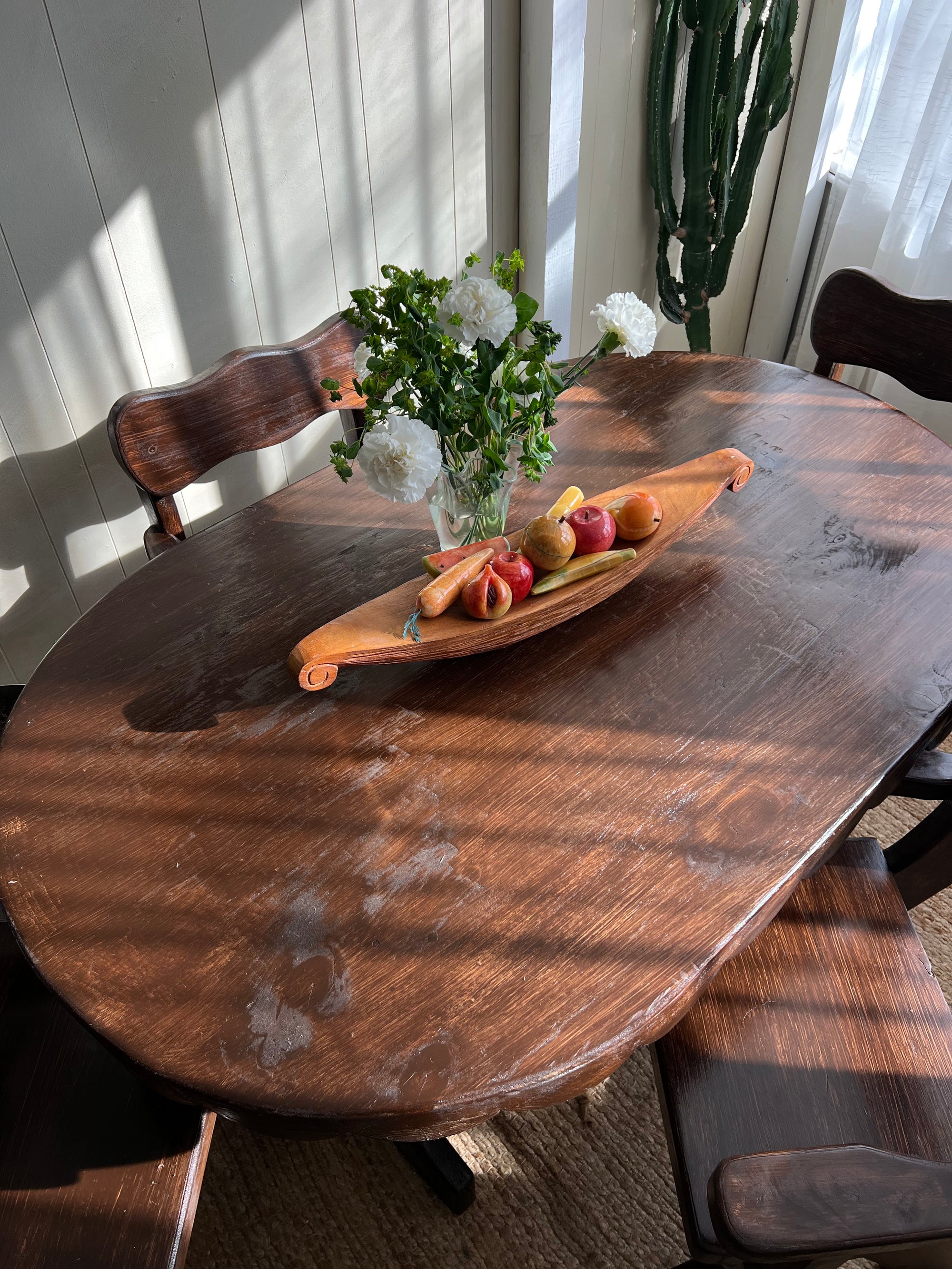 Brutalist Wooden Table and Chairs Set