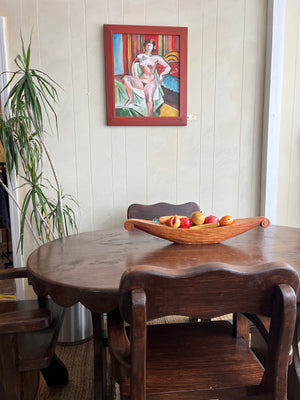 Brutalist Wooden Table and Chairs Set