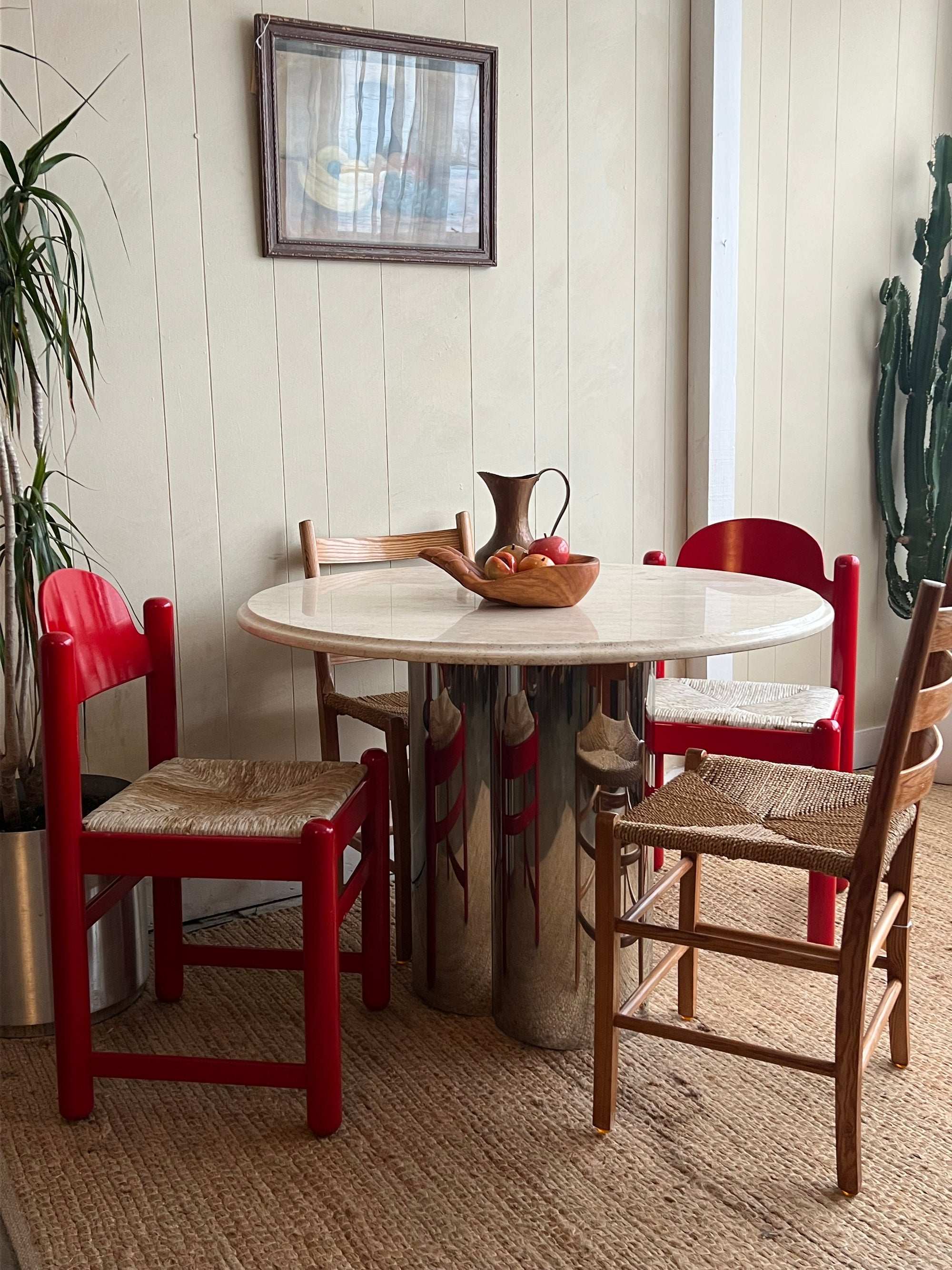 Vintage Chrome + Travertine Table