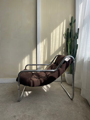 1970's Chrome Tubular Chair Chocolate Brown Upholstery