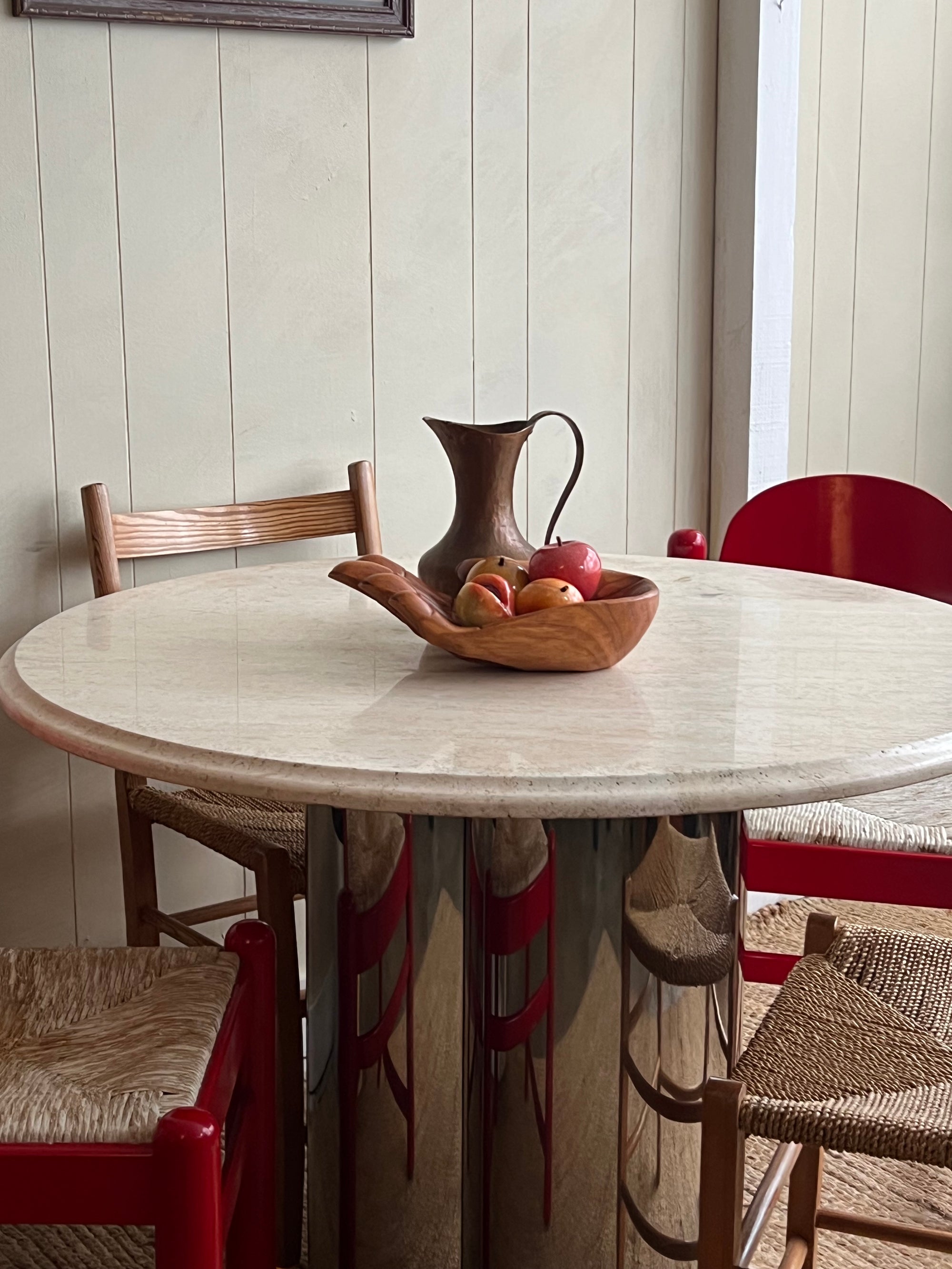 Vintage Chrome + Travertine Table