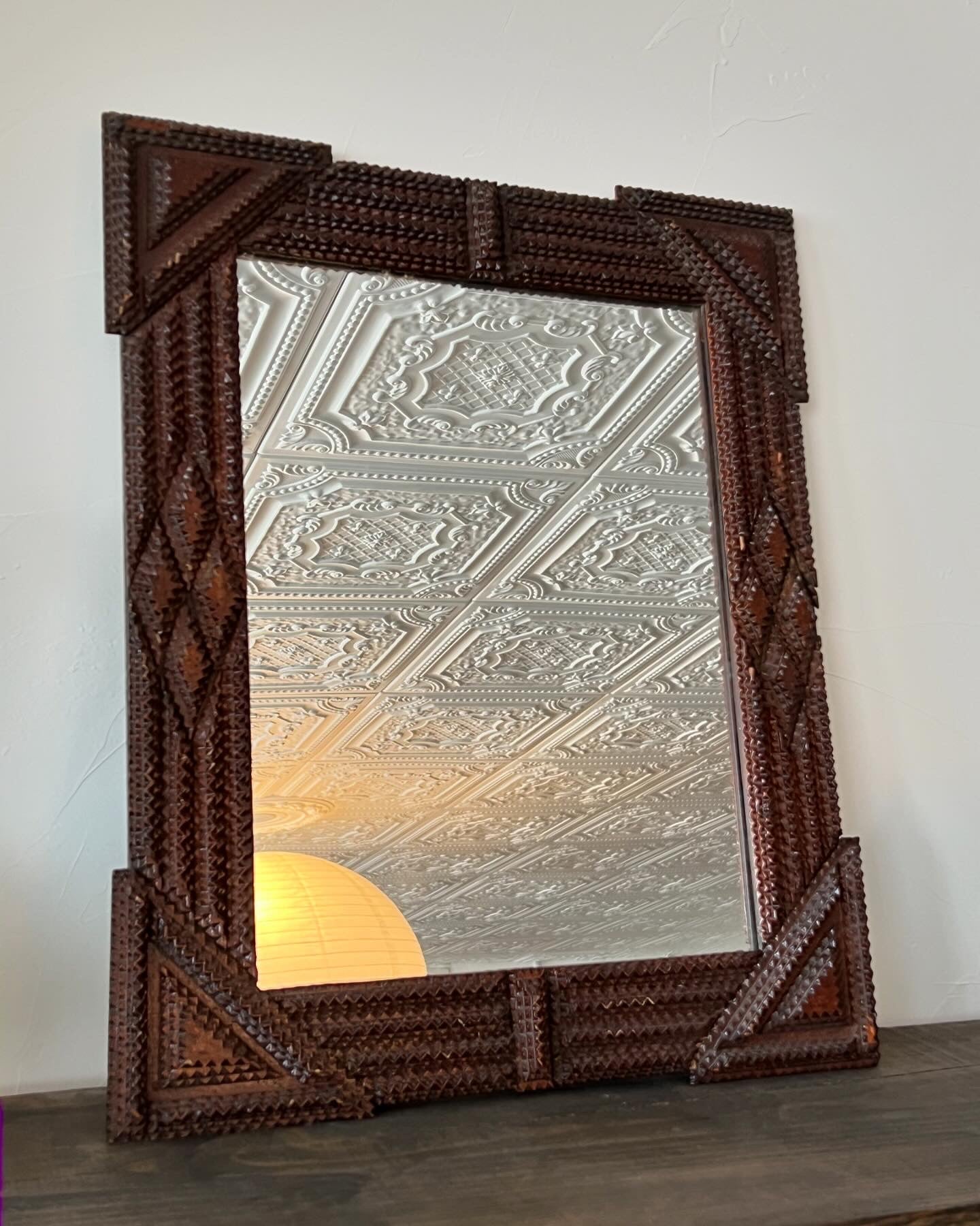 Antique Handmade Tramp Art Mirror c. 1900's - Paloma Vintage Goods