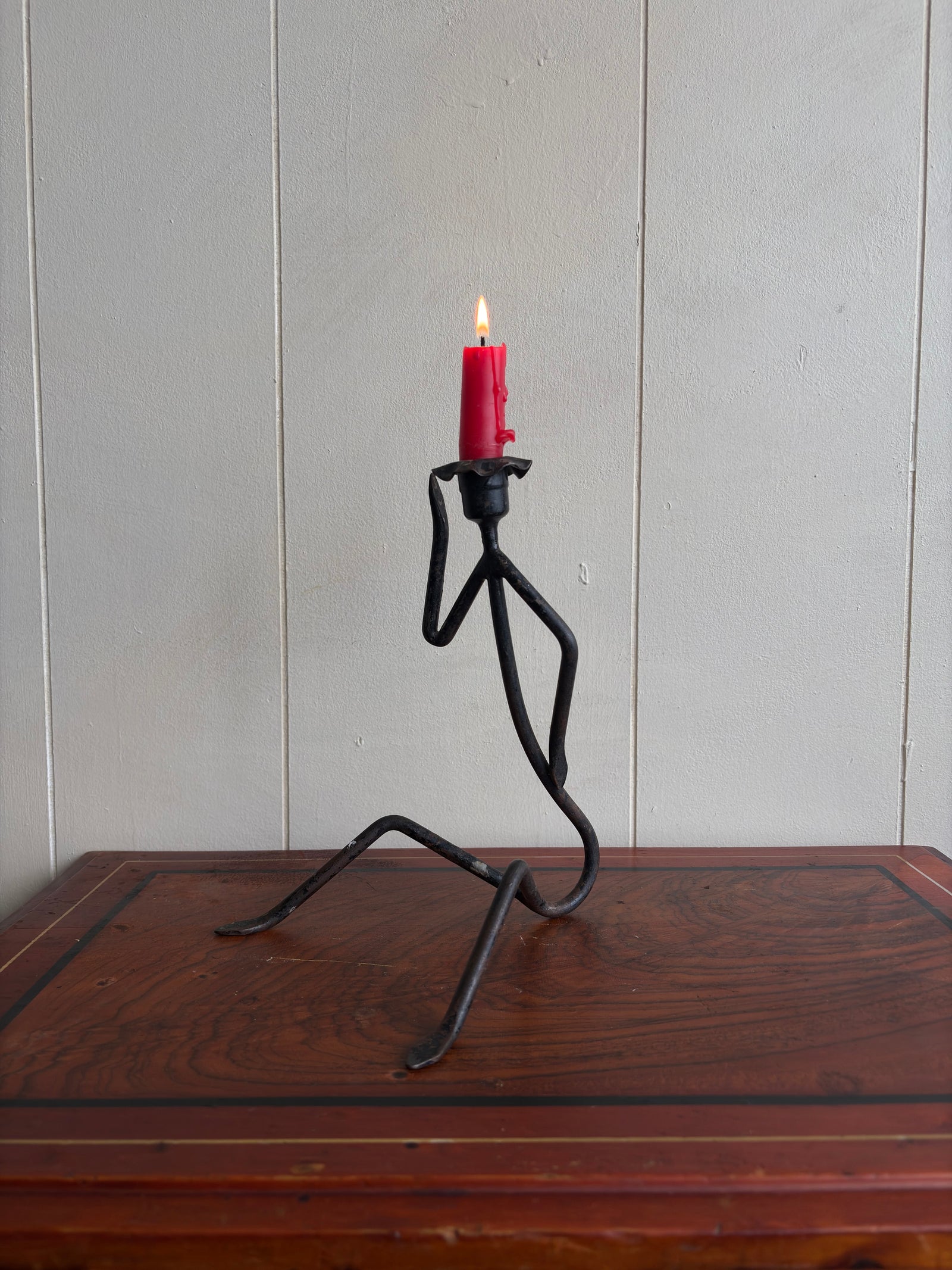 Vintage Handmade Iron Candle Holder Guy