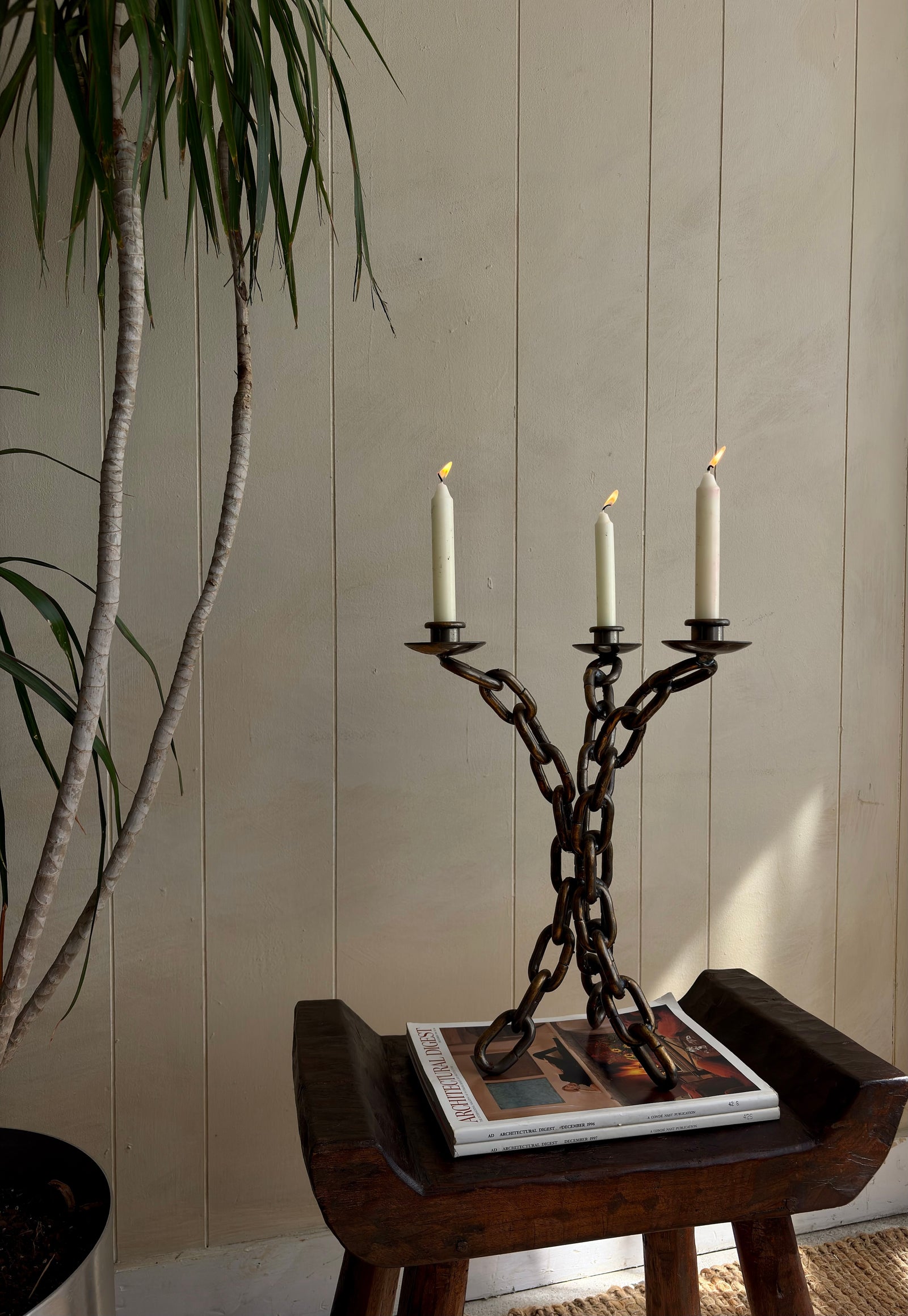 Brutalist Hand Forged Chain Candelabra