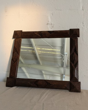 Antique Tramp Art Hand Carved Mirror