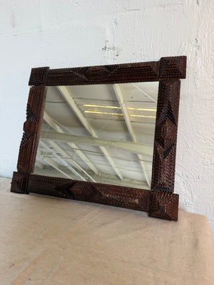 Antique Tramp Art Hand Carved Mirror