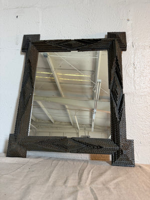 Antique Handmade Tramp Art Frame Mirror