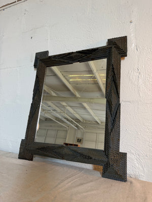 Antique Handmade Tramp Art Frame Mirror