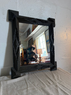 Antique Handmade Tramp Art Frame Mirror