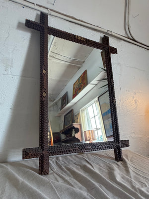 1908 Antique Handmade Tramp Art Mirror